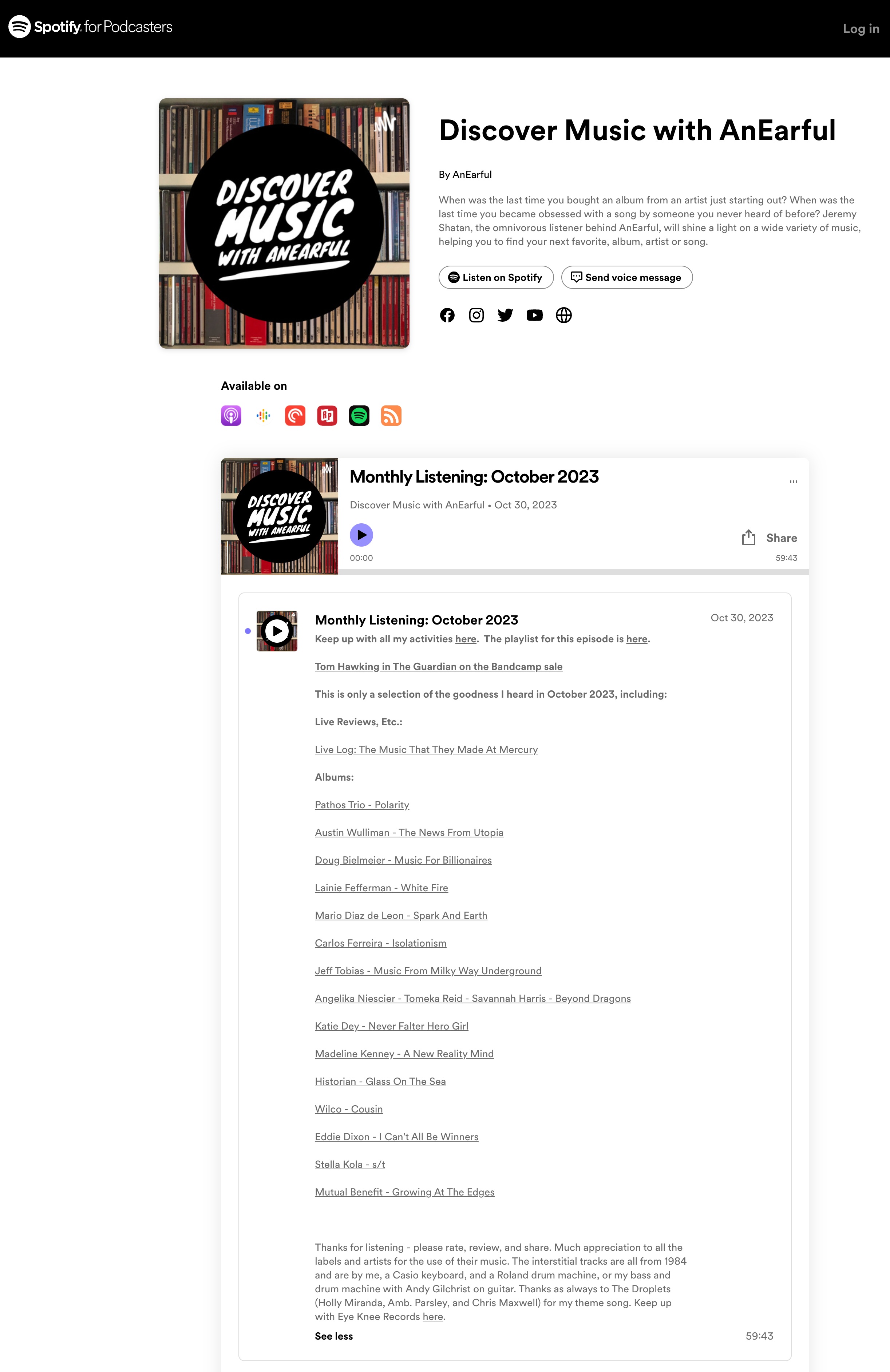 When was the last time you bought an album from an artist just starting out? When was the last time you became obsessed with a song by someone you never heard of before? Jeremy Shatan, the omnivorous listener behind AnEarful, will shine a light on a wide variety of music, helping you to find your next favorite, album, artist or song.